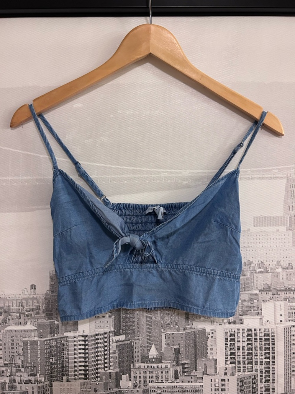 Urban Planet Light Blue Denim-Style Cropped Cami with Front Tie
